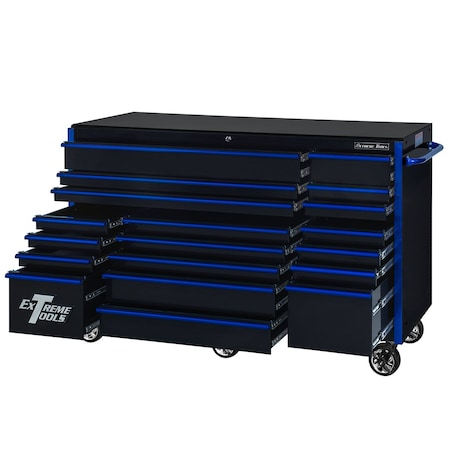 Extreme Tools Roller Cabinet, 19 Drawer, Black/Blue, 72 in W x 25 in D RX722519RCBKBU-X